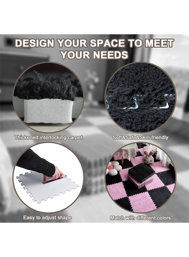 6 Pcs Plush Foam Floor Mat Square Interlocking Carpet Tiles with Border Fluffy Play Mat Floor Tiles Fluffy Area Rugs Square Soft Climbing Area Rugs DIY Floor Crawling Mat Tiles for Home Playroom Decor (Black) - Image 5